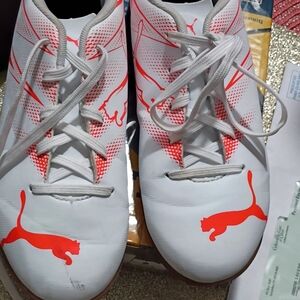 Puma White and Red Soccer Cleats